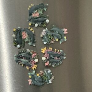 Dolphin Coral Shell Porcelain Refrigerator Magnets 6 Pcs. NOS